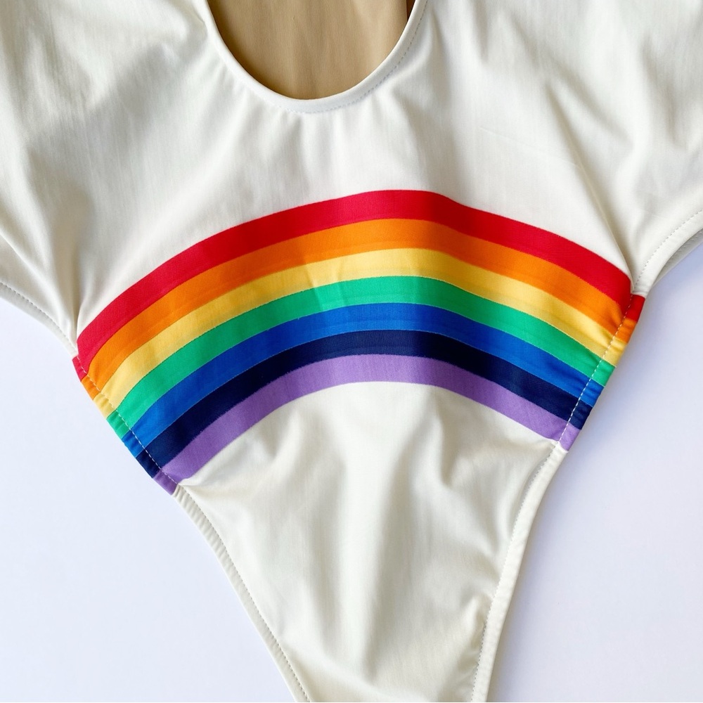 TM RIO DE JANEIRO beige cream CARAÍVA RAINBOW STRIPED butt low back SWIMSUIT - Picture 7 of 10